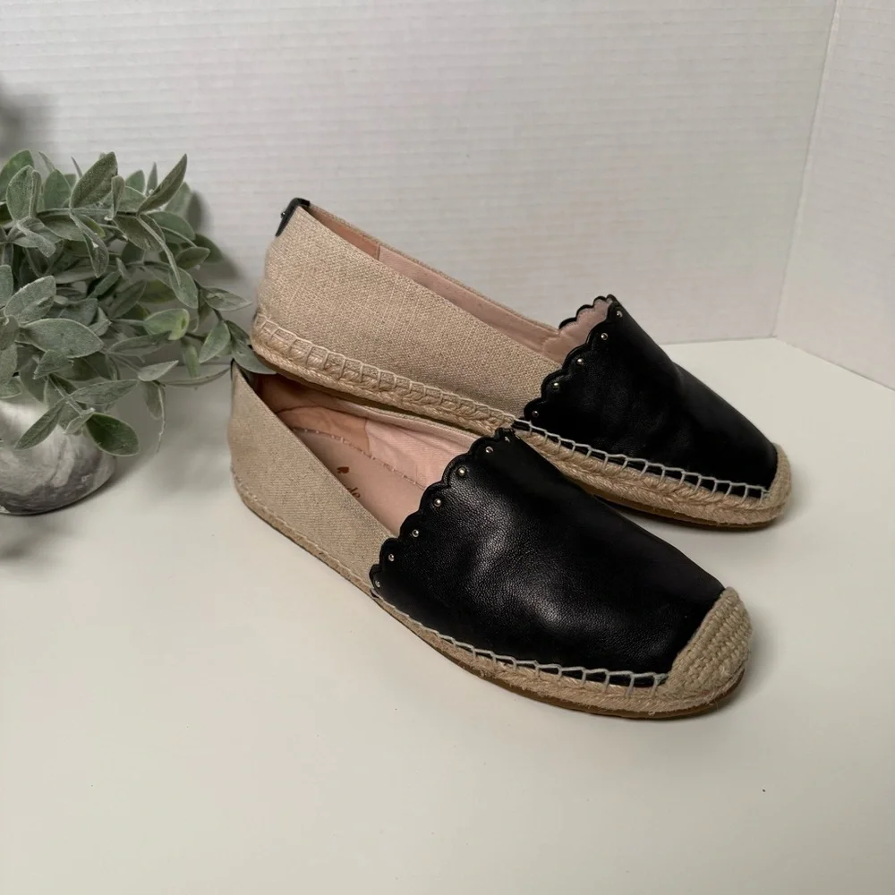 Kate Spade Gardenia Black Leather & Beige Espadrille Flats Size 8 Feminine Boho